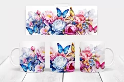 Peony Flowers With Butterflies Mug Wrap Sublimation 11 oz Product Image 2