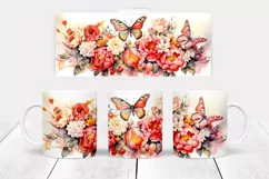 Mug Wrap Sublimation with Peony Flowers and Butterflies Product Image 2