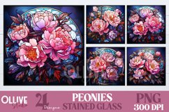 Stained Glass Peonies Flowers Sublimation Bundle Product Image 1