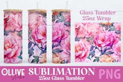 Pink Peonies 25oz Glass Tumbler Wrap Sublimation PNG Product Image 1