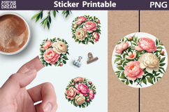 Peony Sticker Printable | Pastel Floral Round Sticker Product Image 1