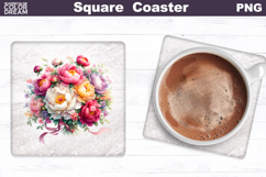 Peony Square Coaster | Pink Flowers Square Coaster Product Image 1