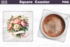 Peony Square Coaster | Pink Flowers Square Coaster Product Image 1