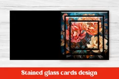 Peony flower stained glass cards design printable, flower stained glass cards for cricut, happy birthday printable card.