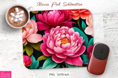 Bright Pink Peony Design|Flower Mouse Pad Sublimation Product Image 1