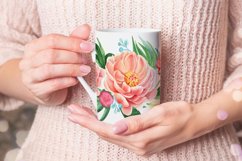 Pink Peony Flower Mug Sublimation Designs PNG, Boho Floral Warp PNG prewiev on mockup