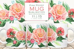 Pink Peony Flower Mug Sublimation Designs PNG, Boho Floral Warp PNG, Summer Watercolor Clipart prewiev