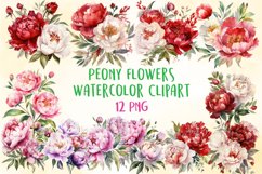 Peony Flowers Watercolor Clipart Bundle Product Image 1