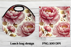 Flower peony gold lunch bag design | Floral lunch bag design Product Image 1