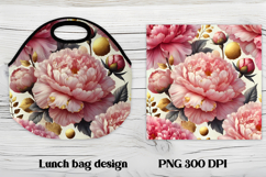 Flower peony gold lunch bag design | Floral lunch bag design Product Image 1