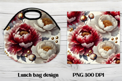 Flower peony gold lunch bag design | Floral lunch bag design Product Image 1