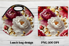 Flower peony gold lunch bag design | Floral lunch bag design Product Image 1