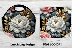 Flower peony gold lunch bag design | Floral lunch bag design Product Image 1
