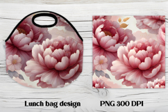 Flower peony gold lunch bag design | Floral lunch bag design Product Image 1
