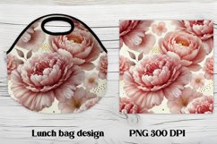 Flower peony gold lunch bag design | Floral lunch bag design Product Image 1