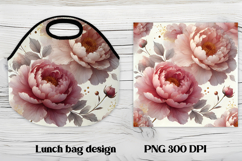 Flower peony gold lunch bag design | Floral lunch bag design Product Image 1