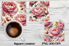 Peony flower square coaster | Summer coaster PNG design Product Image 1