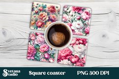 Peonies square coaster sublimation | Flower coaster PNG Product Image 1