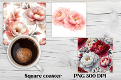 Peony flower square coaster | Summer coaster PNG design Product Image 1