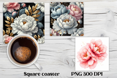 Peony flower square coaster | Summer coaster PNG design Product Image 1