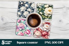 Peonies square coaster sublimation | Flower coaster PNG Product Image 1