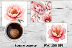 Peony flower square coaster | Summer coaster PNG design Product Image 1