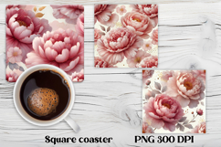 Peony flower square coaster | Summer coaster PNG design Product Image 1