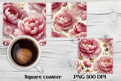 Peony flower square coaster | Summer coaster PNG design Product Image 1