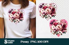 Peonies clipart PNG | Peony heart sublimation design Product Image 1