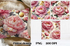 Peonies flower pillow PNG design | Flower digital paper Product Image 1