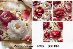 Peonies flower pillow PNG design | Flower digital paper Product Image 1