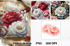 Peonies flower pillow PNG design | Flower digital paper Product Image 1