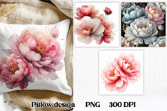 Peonies flower pillow PNG design | Flower digital paper Product Image 1