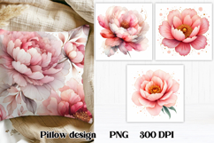 Peonies flower pillow PNG design | Flower digital paper Product Image 1