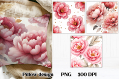 Peonies flower pillow PNG design | Flower digital paper Product Image 1