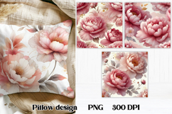 Peonies flower pillow PNG design | Flower digital paper Product Image 1