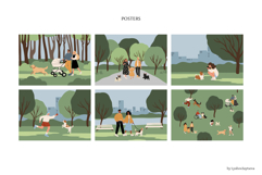 People and dogs in park illustration, dog lovers patterns Product Image 5