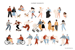 Diverse People And Dogs In Park, Vector Illustration Clipart Product Image 2