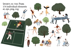 Active People in Park Illustration, Sport Vector Set clipart Product Image 1