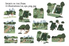 Diverse People and Sport illustration, Urban Park Activities Product Image 1