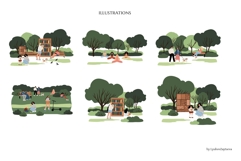 People in Park Illustration Set, Patterns and Landscapes Product Image 16