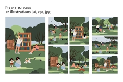 Diverse People Relaxing in Park Illustration Set Product Image 1