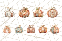Fall Clipart, Patchwork Pumpkins Autumn PNG Product Image 9