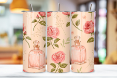 seamless perfume rose tumbler, glassy floral tumbler wrap, pink label rose design, vintage bottle tumbler wrap, 20oz skinny tumbler wrap, tapered seamless tumbler design, straight tumbler wrap png, apothecary floral design, seamless glass tumbler wrap, pe