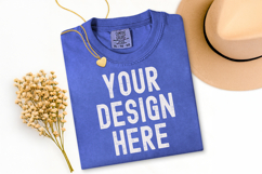 Comfort Colors C1717 Periwinkle Shirt Mockup, Flat Lay Shirt Product Image 1