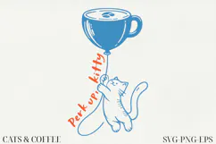 Cat & Coffee Doodle lineart Clipart SVG | PNG | EPS Product Image 1