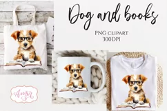 Cute dog reading a book PNG for sublimation clipart Product Image 2