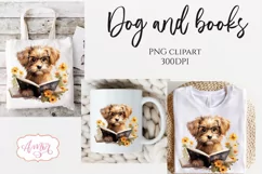 Cute dog reading a book PNG for sublimation clipart Product Image 2