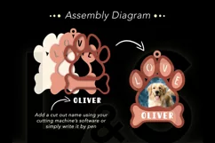 Personalized 3D layered Christmas ornament svg file with dog paw and bone and possibility to add photo and text