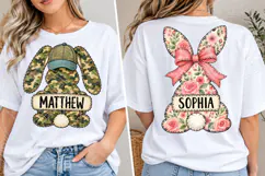Personalized Easter Bunny Name PNG Camo & Floral Bunny Shirt Product Image 1